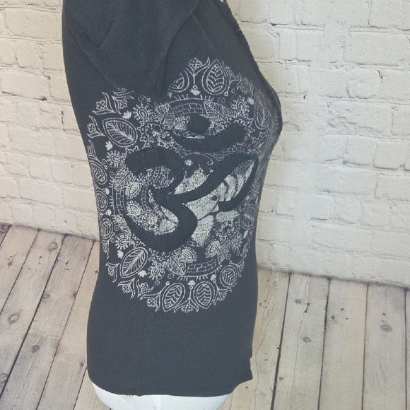 Lucky Brand Black Long Sleeve Henley with Silver Mandala - Picture 4 of 8
